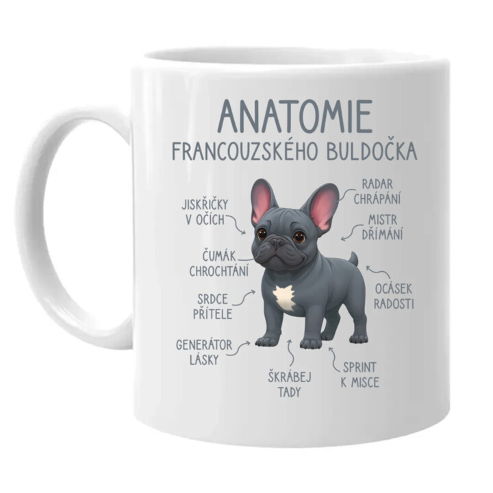 Anatomie francouzského buldočka - modrý - hrnek s potiskem