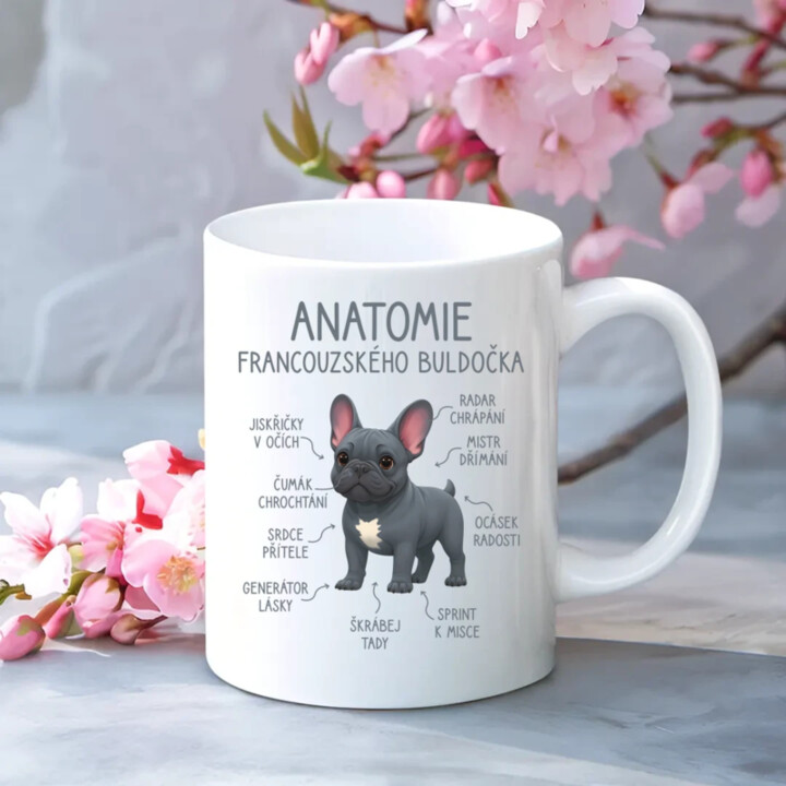 Anatomie francouzského buldočka - modrý - hrnek s potiskem
