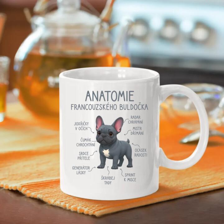 Anatomie francouzského buldočka - modrý - hrnek s potiskem