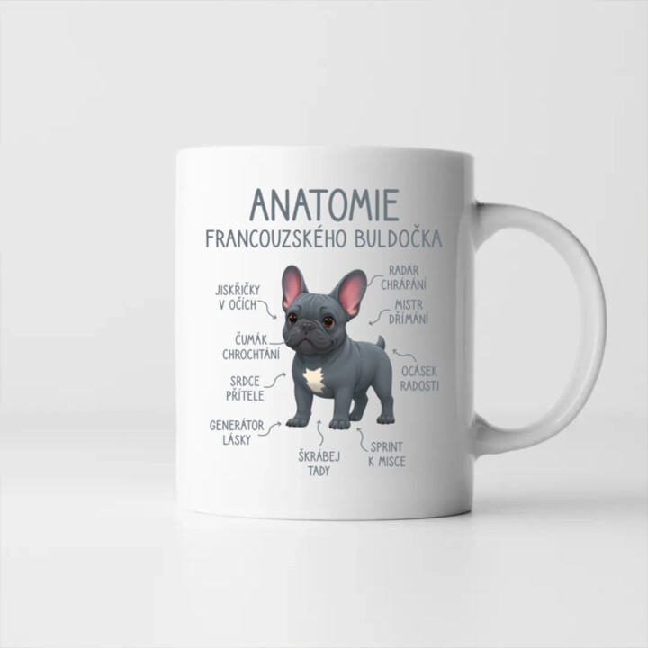 Anatomie francouzského buldočka - modrý - hrnek s potiskem