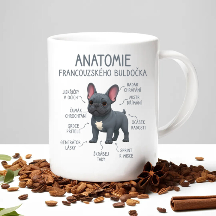 Anatomie francouzského buldočka - modrý - hrnek s potiskem