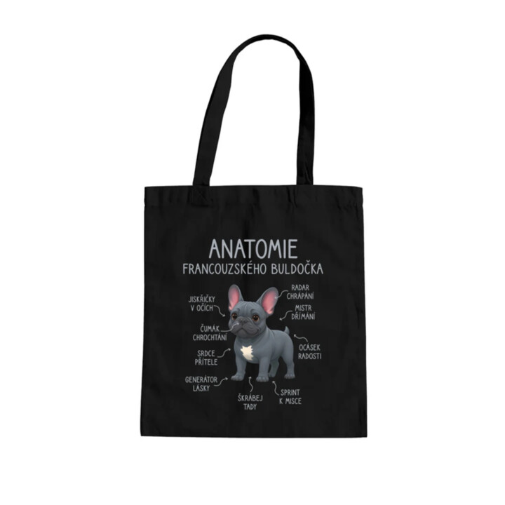 Anatomie francouzského buldočka - modrý - taška s potiskem