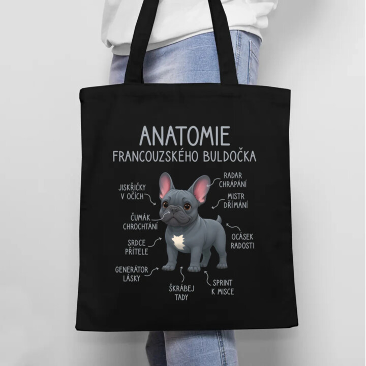 Anatomie francouzského buldočka - modrý - taška s potiskem