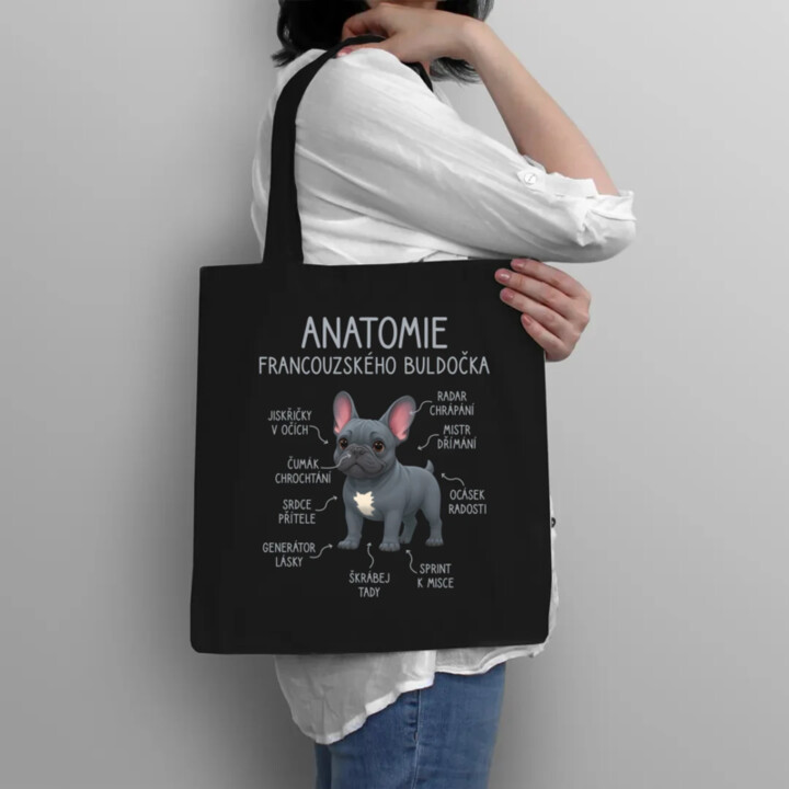 Anatomie francouzského buldočka - modrý - taška s potiskem