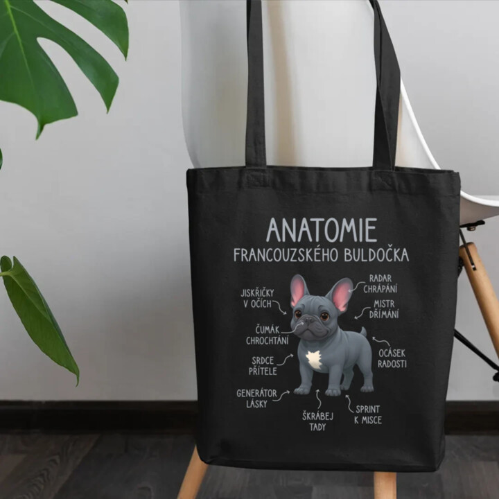 Anatomie francouzského buldočka - modrý - taška s potiskem