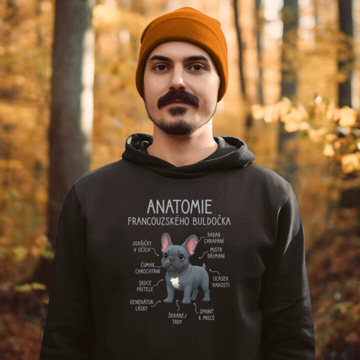 Anatomie francouzského buldočka - modrý - pánská mikina s potiskem