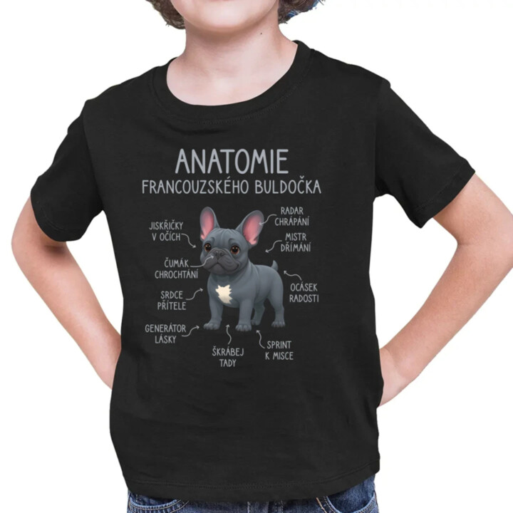 Anatomie francouzského buldočka - modrý - dětské tričko s potiskem