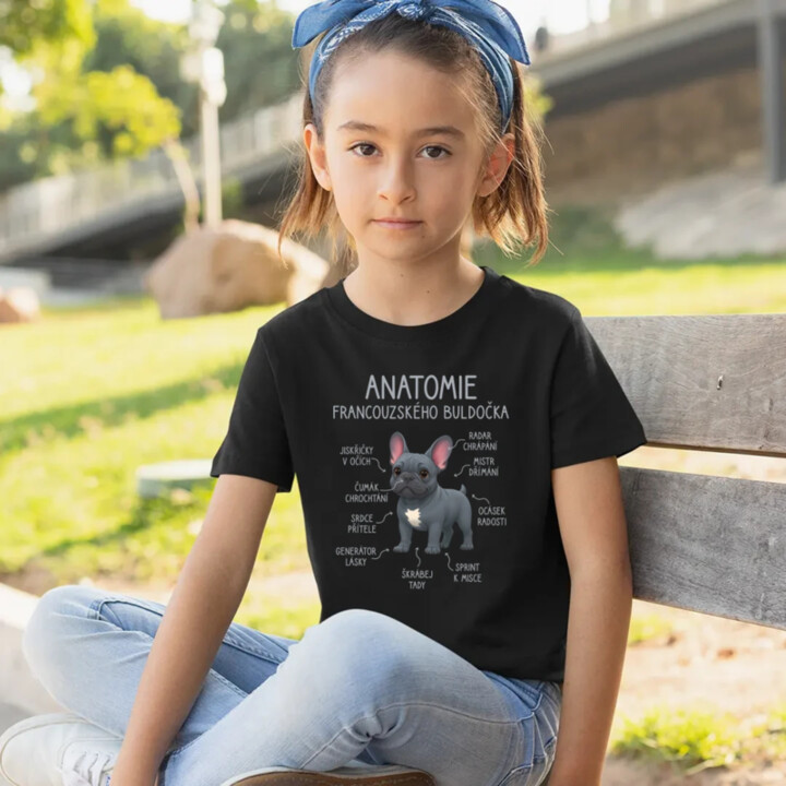 Anatomie francouzského buldočka - modrý - dětské tričko s potiskem