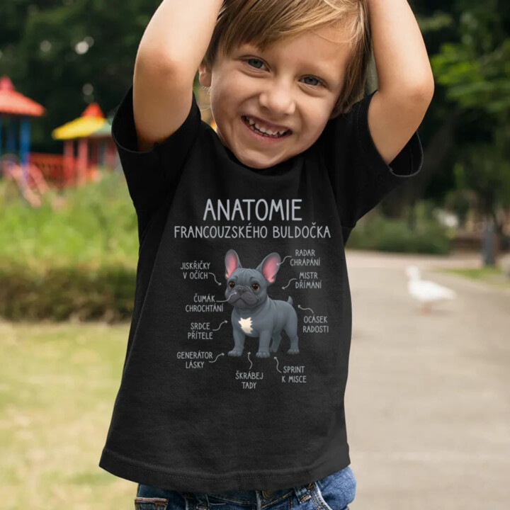 Anatomie francouzského buldočka - modrý - dětské tričko s potiskem