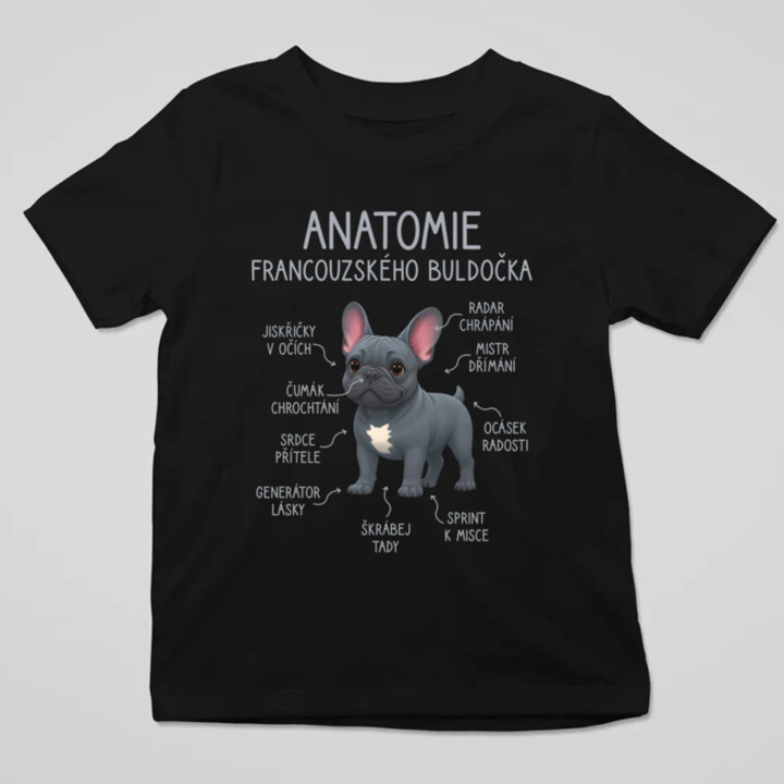 Anatomie francouzského buldočka - modrý - dětské tričko s potiskem