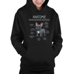 Anatomie francouzského buldočka - modrý - dětská mikina s kapucí