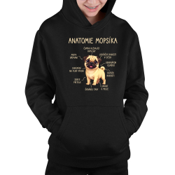 Anatomie mopsíka - dětská mikina s kapucí