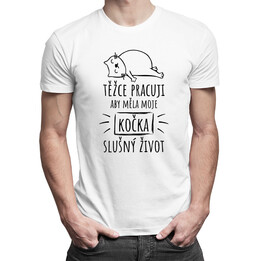 Těžce pracuji - kočka - pánské tričko s potiskem