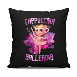 Ballerina Cappuccina - Italian Brainrot - černý polštář s potiskem