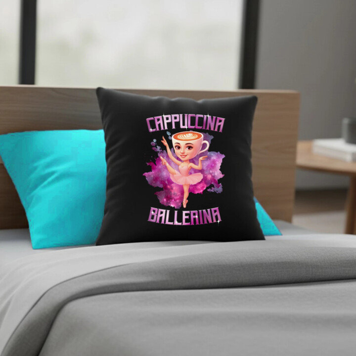 Ballerina Cappuccina - Italian Brainrot - černý polštář s potiskem