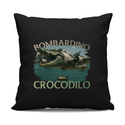 Bombardino Crocodilo - Italian Brainrot - černý polštář s potiskem