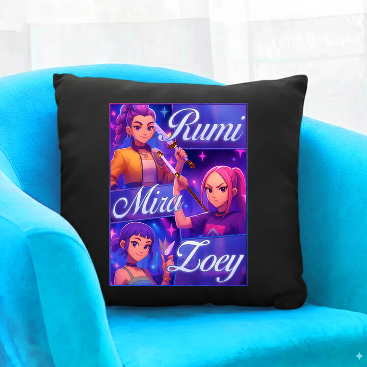 Rumi, Mira a Zoey - černý polštář s potiskem