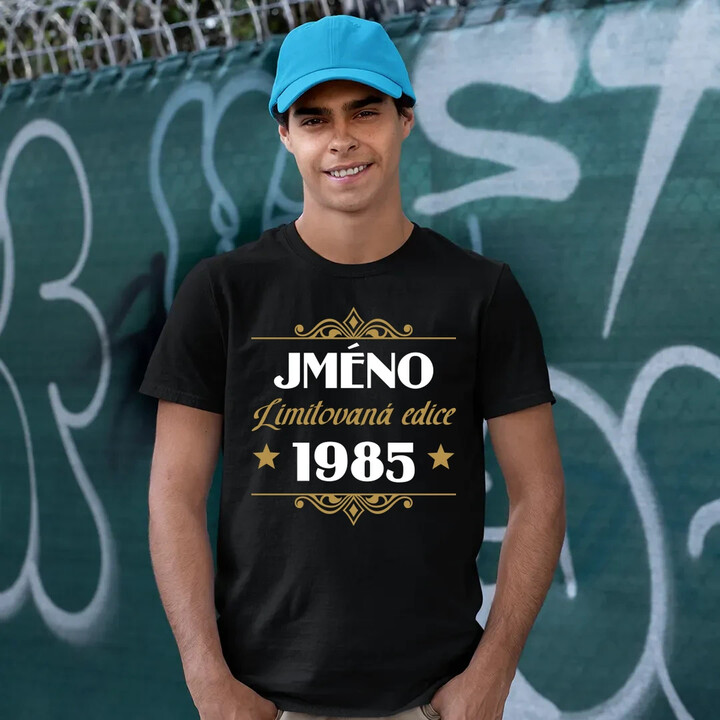 Limitovaná edice: jméno + rok narození s potiskem - personalizovaný produkt - pánské tričko s potiskem