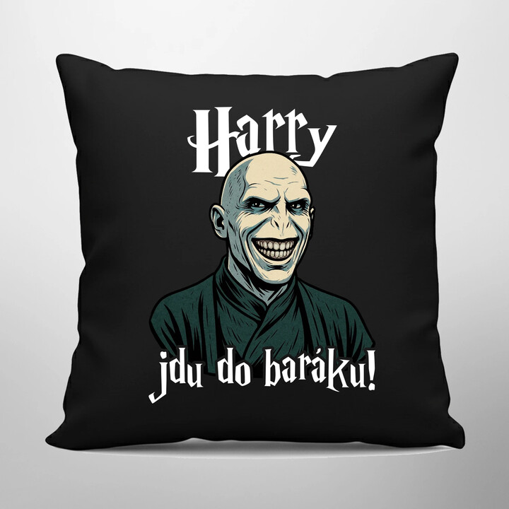 Harry, jdu do baráku! - černý polštář s potiskem