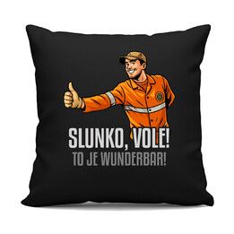 Slunko, vole! To je wunderbar - černý polštář s potiskem pro fanoušky Most!
