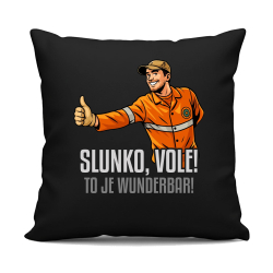 Slunko, vole! To je wunderbar - černý polštář s potiskem pro fanoušky Most!
