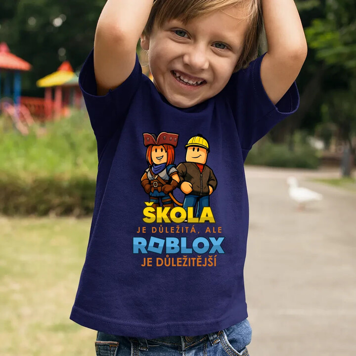Škola je důležitá, ale Roblox je důležitější - dětské tričko s potiskem