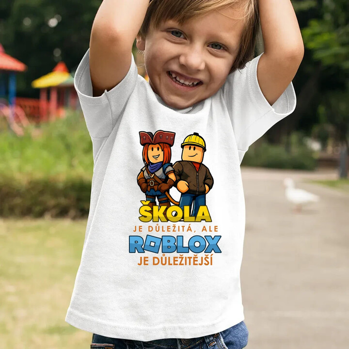 Škola je důležitá, ale Roblox je důležitější - dětské tričko s potiskem