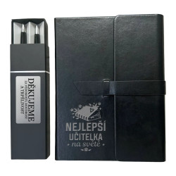 Nejlepší učitelka na světě - dárková sada pro učitele – zápisník + propiska a tužka