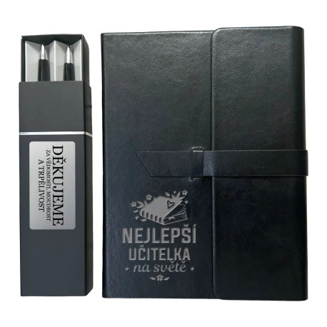 Nejlepší učitelka na světě - dárková sada pro učitele – zápisník + propiska a tužka