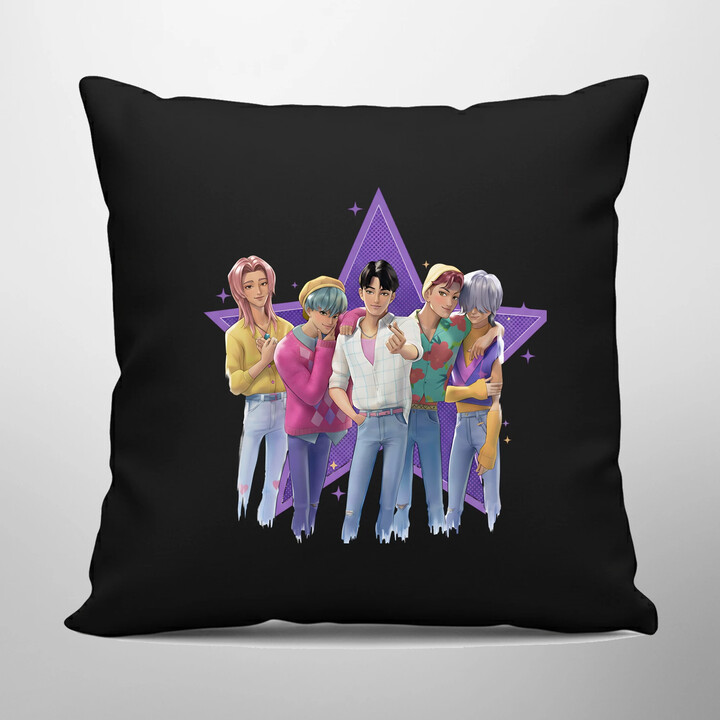 Saja boys - černý polštář s potiskem pro fanoušky huntrix kpop demon hunters