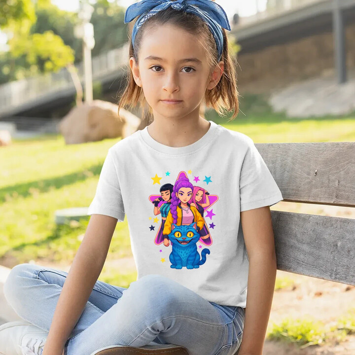 Rumi, Mira i Zoey - Huntrix v2 - dětské tričko s potiskem pro fanoušky huntrix kpop demon hunters