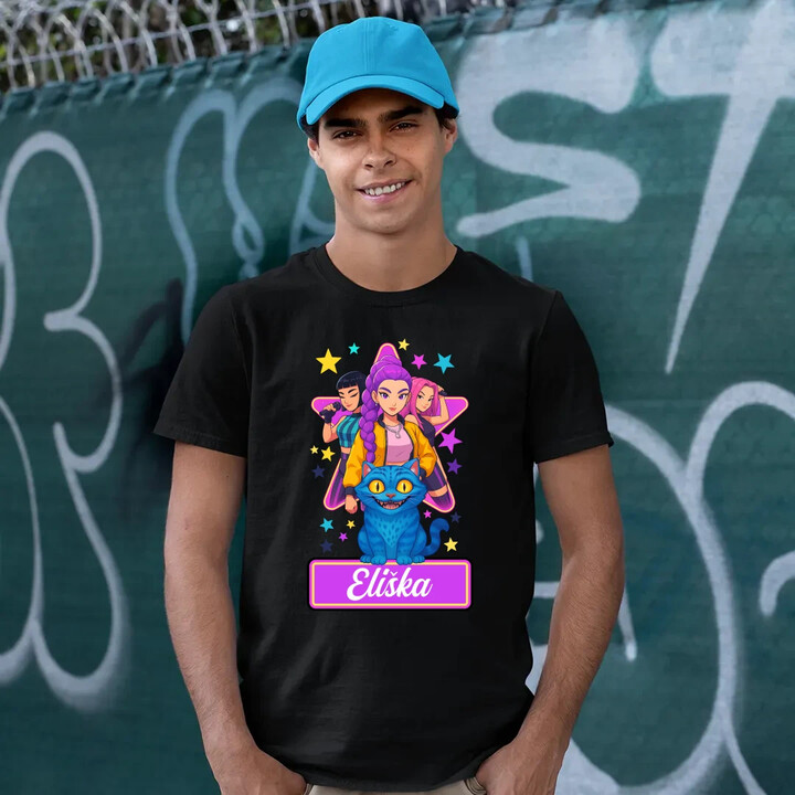 Rumi, Mira i Zoey - Huntrix - vložte jméno  - pánské tričko s potiskem pro fanoušky kpop demon hunters - personalizovaný produkt