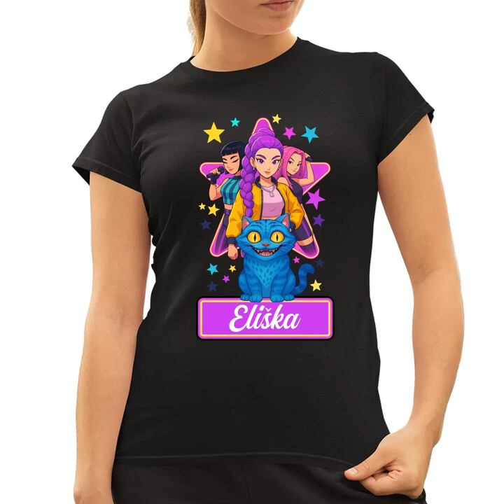 Rumi, Mira i Zoey - Huntrix - vložte jméno - dámské tričko s potiskem pro fanoušky kpop demon hunters - personalizovaný produkt