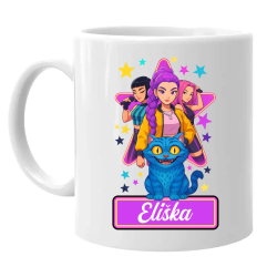 Rumi, Mira i Zoey - Huntrix - vložte jméno  - hrnek s potiskem pro fanoušky kpop demon hunters - personalizovaný produkt