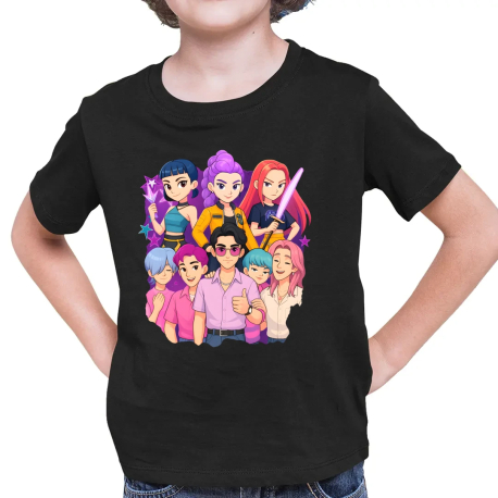 Huntrix & Saja Boys - dětské tričko s potiskem pro fanoušky KPop Demon Hunters