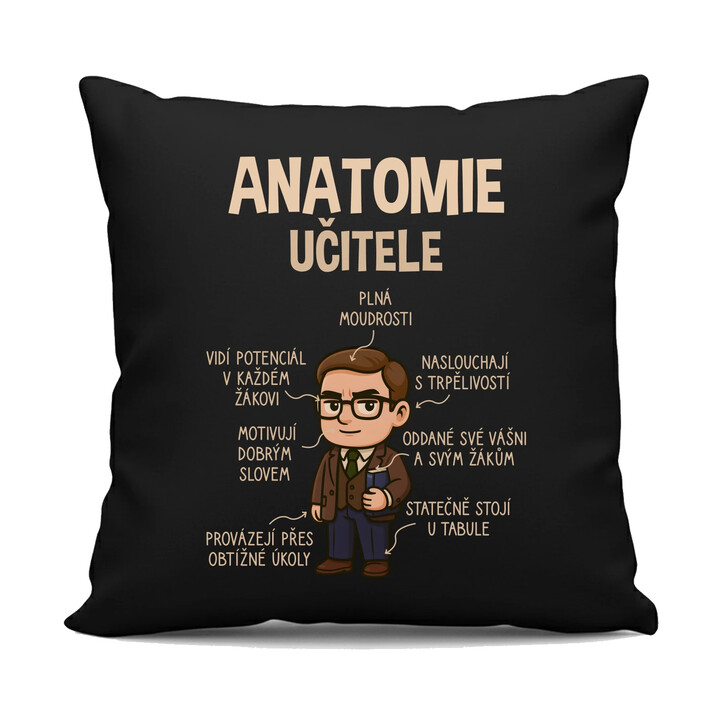 Anatomie učitele - černý polštář s potiskem