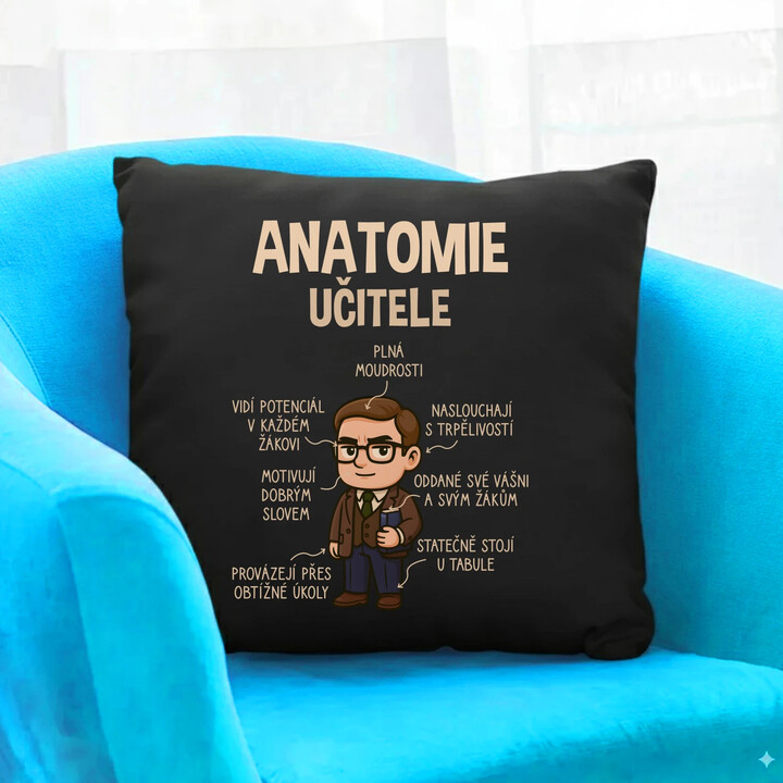 Anatomie učitele - černý polštář s potiskem
