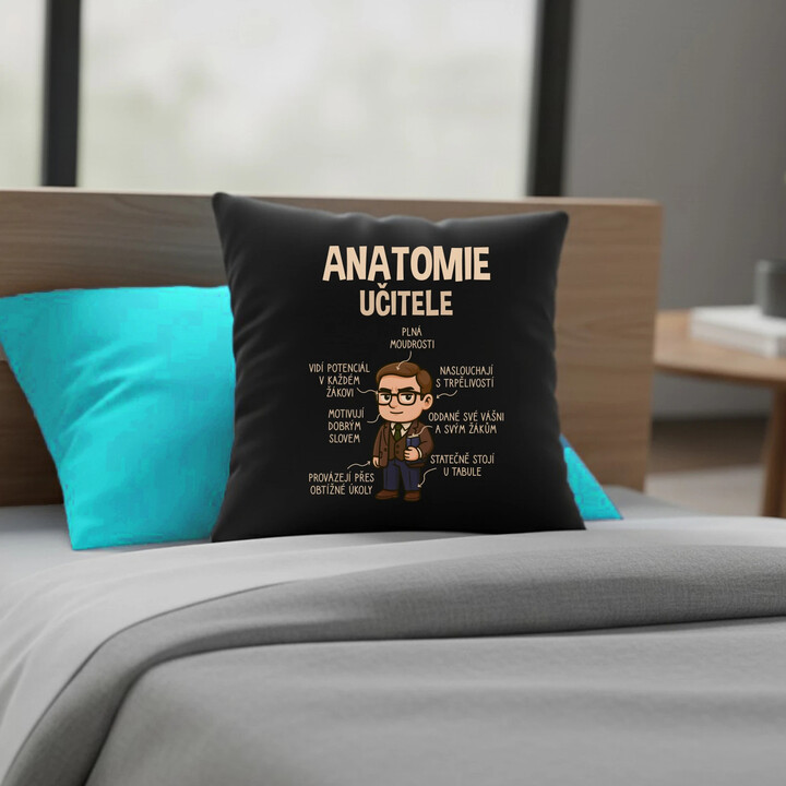 Anatomie učitele - černý polštář s potiskem