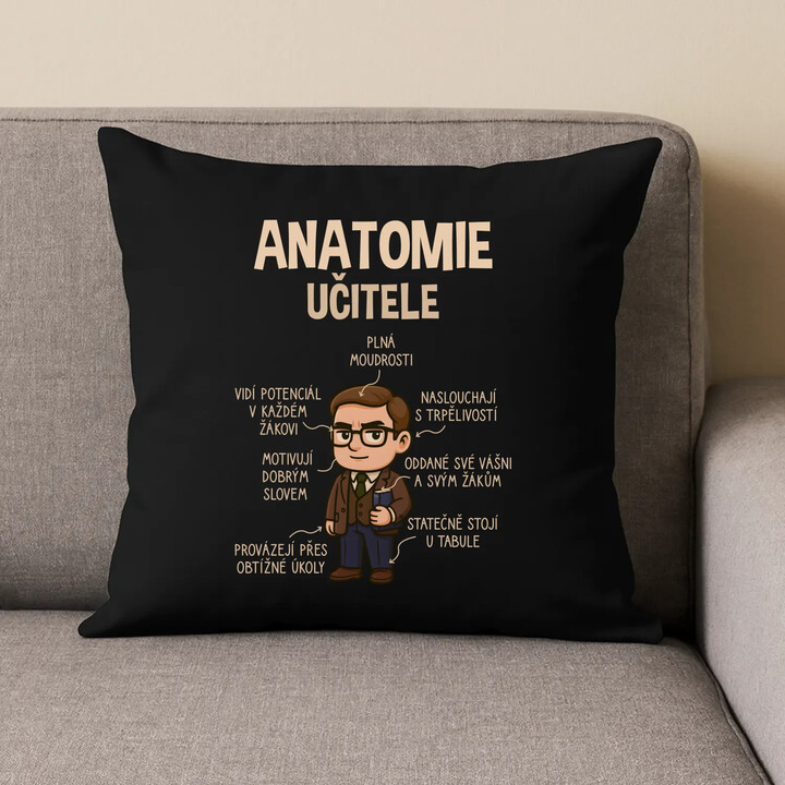 Anatomie učitele - černý polštář s potiskem
