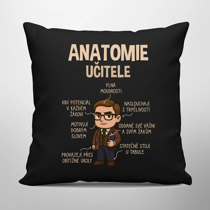 Anatomie učitele - černý polštář s potiskem