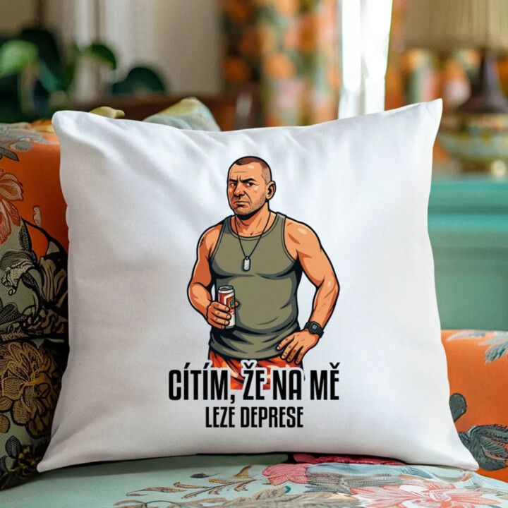 Cítím, že na mě leze deprese - polštář s potiskem pro fanoušky seriálu Osada