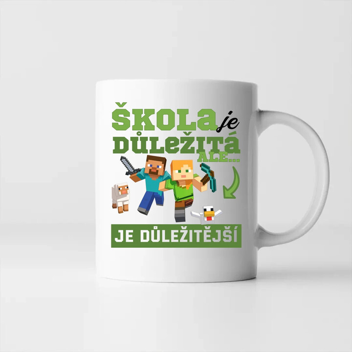 Škola je důležitá, ale Minecraft je důležitější - hrnek s potiskem