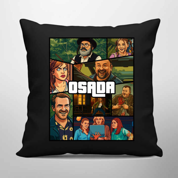 Osada - černý polštář s potiskem pro fanoušky seriálu Osada