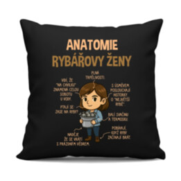 Anatomie rybářovy ženy  - černý polštář s potiskem