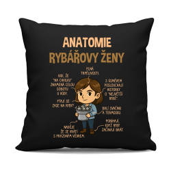 Anatomie rybářovy ženy  - černý polštář s potiskem