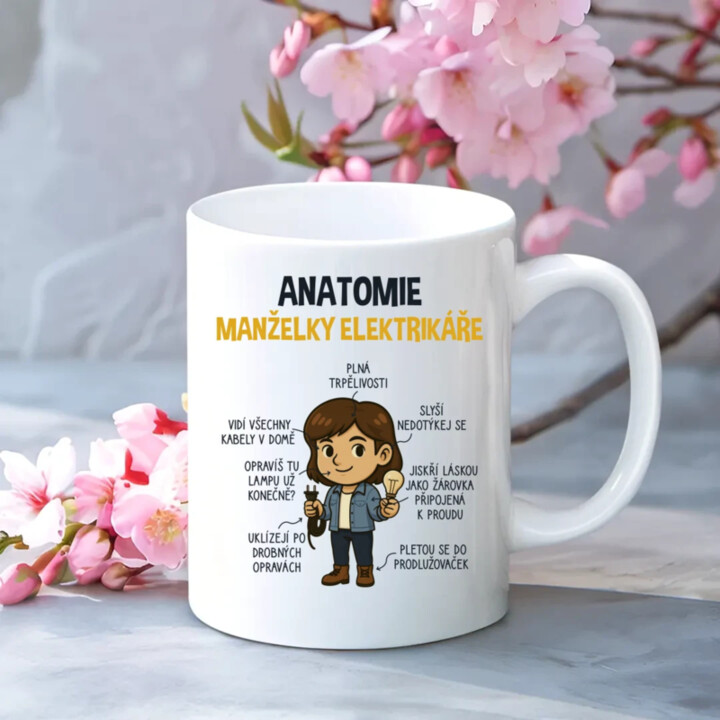 Anatomie manželky elektrikáře - hrnek s potiskem