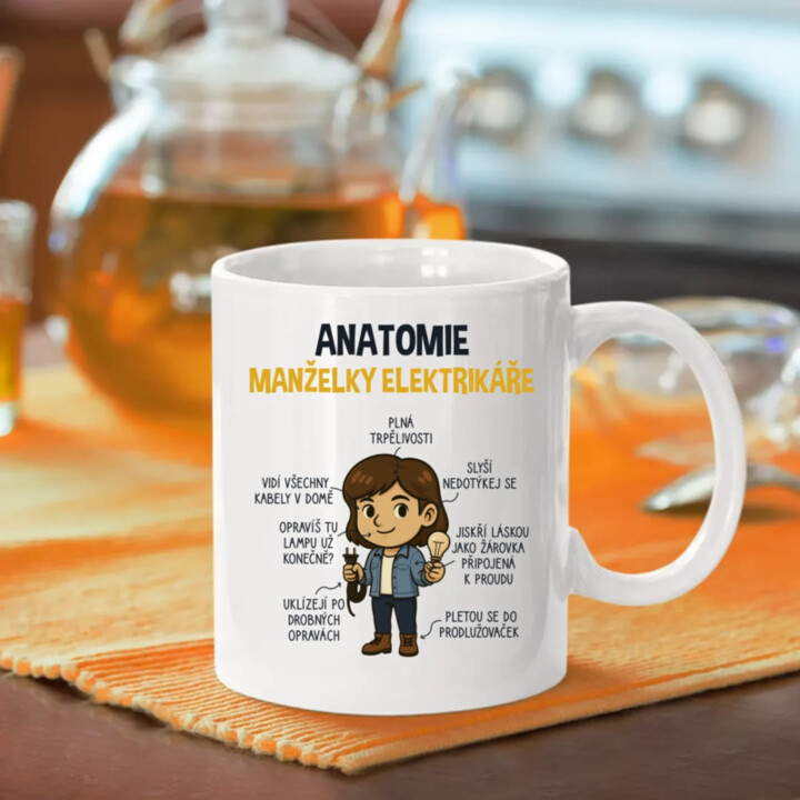 Anatomie manželky elektrikáře - hrnek s potiskem