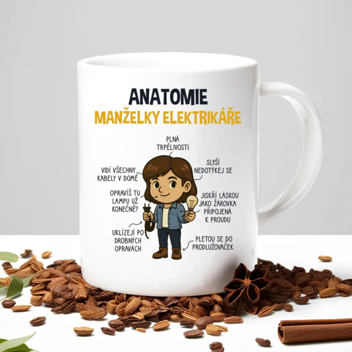 Anatomie manželky elektrikáře - hrnek s potiskem