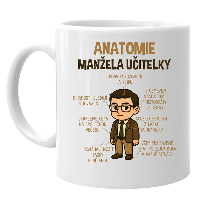 Anatomie manžela učitelky - hrnek s potiskem