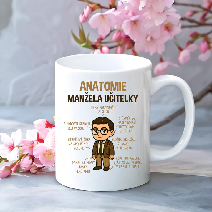 Anatomie manžela učitelky - hrnek s potiskem
